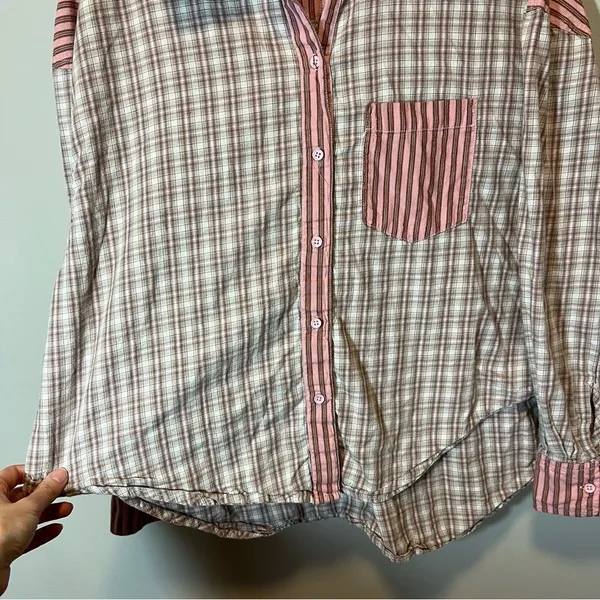 Urban Outfitters Out From Under Button Down Plaid‎ Striped Top Small - Image 5