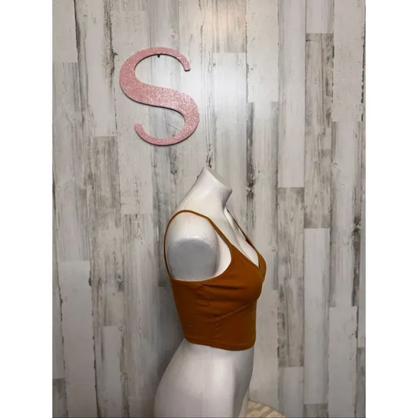 Bozzolo Mustard Ribbed Spaghetti Strap Crop Top Women’s Small Basic Stretch Cami - Image 5