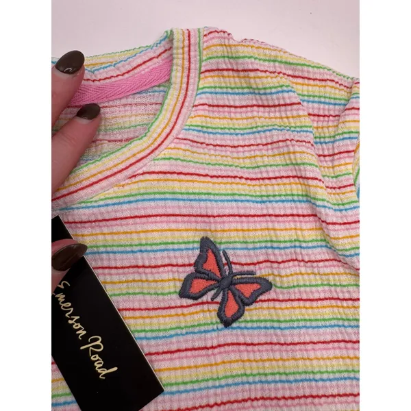 Emerson‎ Road Pajama Set Women Large Yellow Pink Striped Butterfly Sleepwear NWT - Image 6