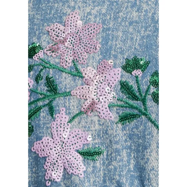 Sister Jane Azul Blue Denim Sequin Floral Minidress NWT Size S - Image 4