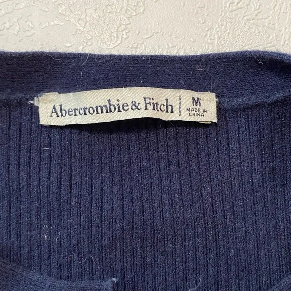 Abercrombie & Fitch Ribbed Henley Top Navy Long Sleeve Size M - Image 5