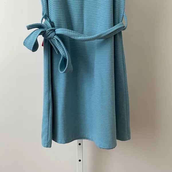Pink Devil Cotton Dainty Quirky Ruffle Strap Ribbed Mini Dress Small Blue - Image 6