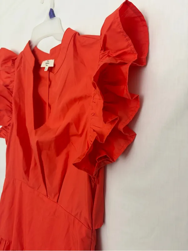 Entro Tiered Midi Dress Large Red Orange Ruffle Sleeve Back Cutout NWOT(A906) - Image 8