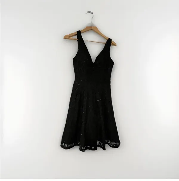 City Triangles Y2K Black Fit & Flare Homecoming Dress V-Neck Cutout Strappy Size 5 - Image 4