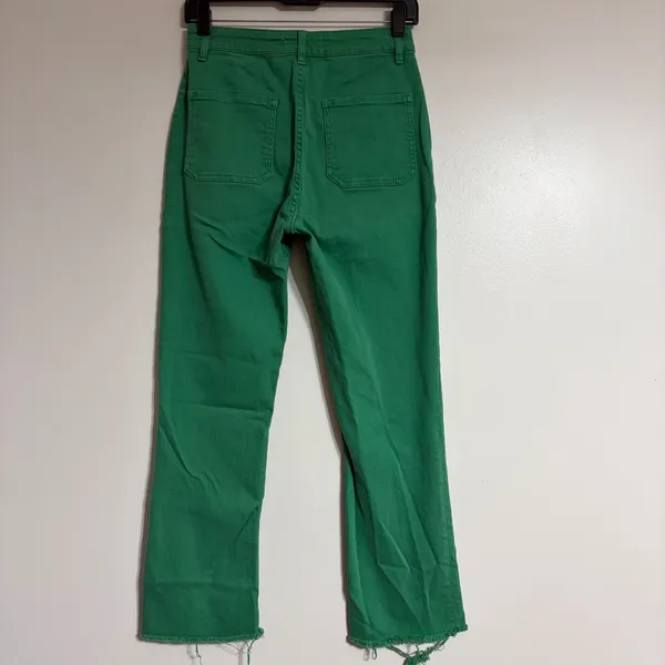 Zara Green High Rise Kick Flare Patch Pocket Pants Raw Hem Size‎ 6 - Image 8