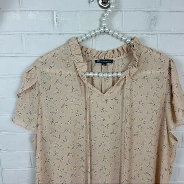 Adrianna Papell Lightweight Sheer Floral Short Sleeve Blouse Top Size XL - Image 3