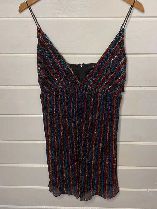 Forever 21 NWT shiny foil rainbow spaghetti strap mini dress - Image 6