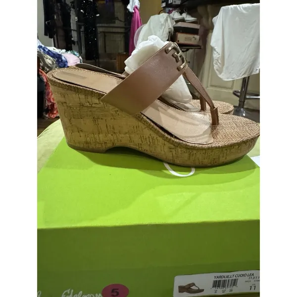 Sam Edelman Yardlie Cuoio Brown Wedge Heel Leather Strap‎ Slip On Sandal Size 11 - Image 5