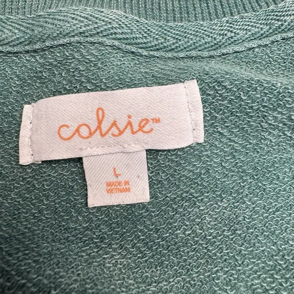 Colsie Sweatshirt‎ Womens Large Green Distressed Crewneck Pullover Lounge Top - Image 2