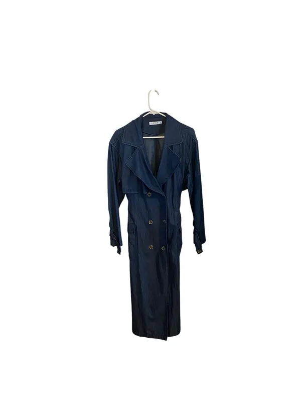 JustFab Double Breasted Longline lightweight Denim Trench Coat Belted minimalist - Image 9