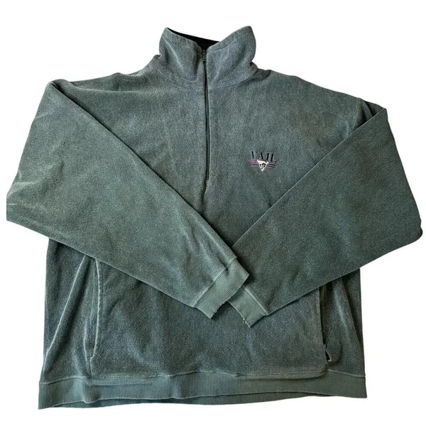 Vintage unisex Vail, CO Green XL Terrycloth Pullover Quarter Zip - Image 2