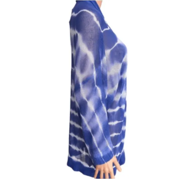 Chico’s Farida Tie Dye Linen Open Mesh Knit Cardigan Womens M Blue Coastal Boho - Image 4
