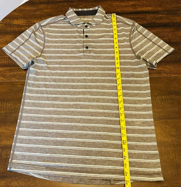 Lululemon Men’s Performance Gray/Blue Striped Polo-Medium - Image 2