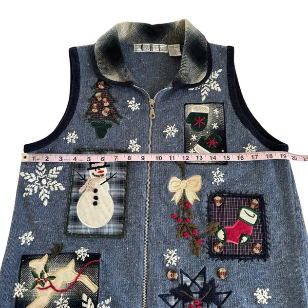 Vintage OHI Ugly Christmas Sweater Vest Patchwork Granny Cottage Womens Medium - Image 3