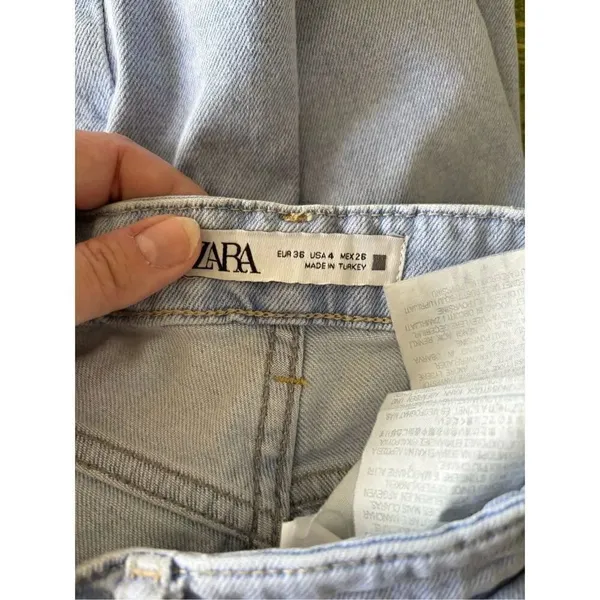 Zara Brono Blue Split Flare Jeans Light Wash Raw Hem Size 4 EUR 36 - Image 2