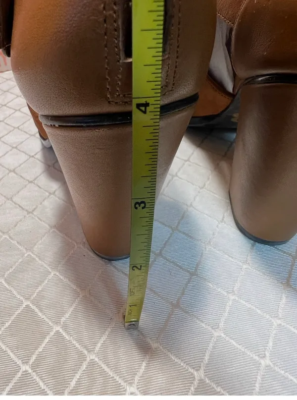Gianni Bini Peep Toe tan leather Heel Booties with Ankle Buckle: Size 7.5 - Image 6