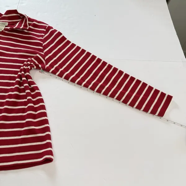 LL Bean Red White Stripes 1/4 Zip‎ French Sailor Pullover Top Size LARGE - Image 11