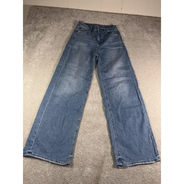 American Eagle Super High Rise Baggy Wide Leg Jeans Women's 00 EUC - Image 3