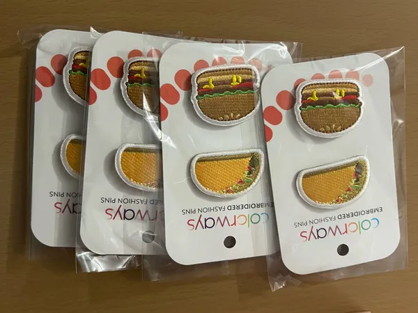 Colorways Embroidered Fashion Pins Taco & Burger Set - Image 3