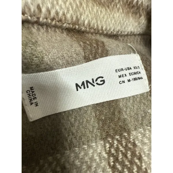 MNG Mango Brown Tan Plaid Checkered Long Sleeve Button Down Shirt Jacket Sz XS-S - Image 3