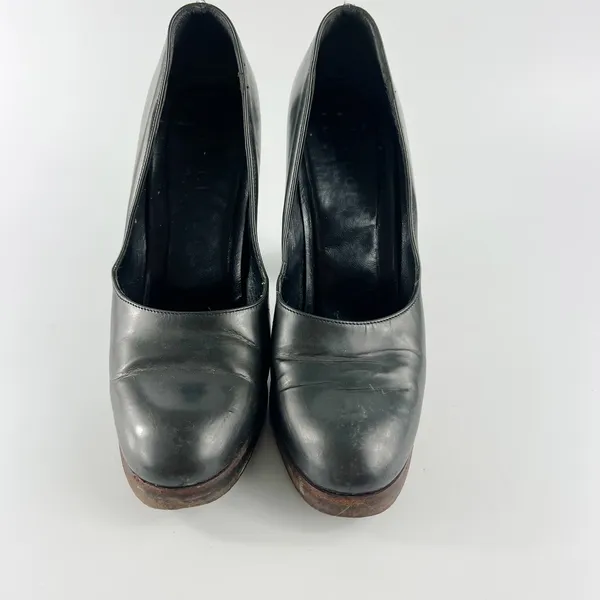 Gucci Vintage 90's Dark Taupe /Brown Leather Wood Platform Heels Shoes Women 8 - Image 3