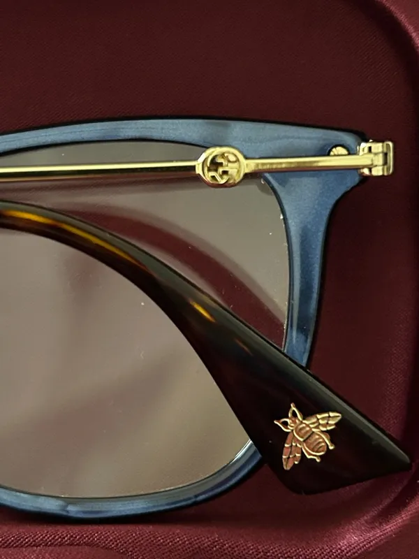 Gucci GG0110O 005 Women Blue Gold Rectangle Eyeglasses w/Case‎ Authentic - Image 3