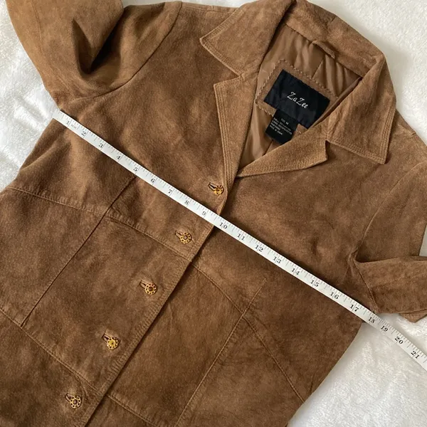 Zazee Jacket Blazer Vintage 100% leather Suede Brown Size M - Image 8