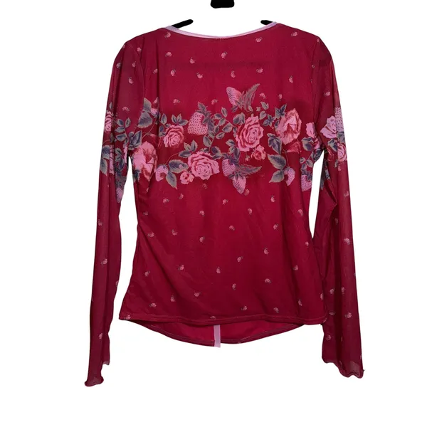 Free People x REVOLVE Home Grown Mesh Cardi Magenta Floral Strawberry L NWOT - Image 2