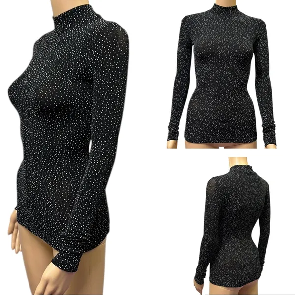 Newport Starry Night Mock Neck Long Sleeve Lightweight Bodycon Nylon Top Small - Image 5