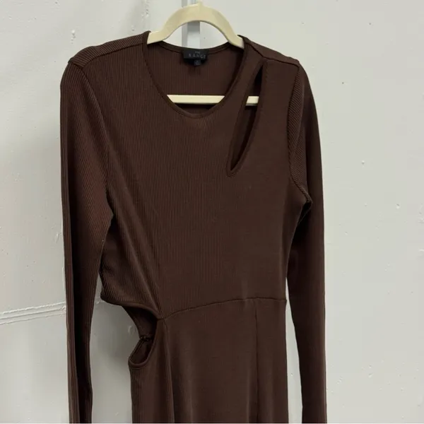 Revolve THE RANGE Mass Rib Cutout Long Sleeve‎ Midi Sweater Dress Espresso Large - Image 8