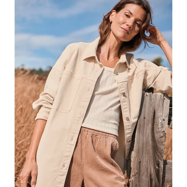 Marine Layer Molly Oversized Shirt Jacket Stone Beige Medium NWT Shacket $168 - Image 2