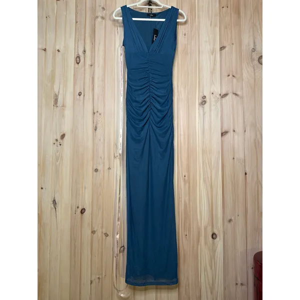 NWT Lulus Aveline Dark Slate Jersey Knit Ruched Bodycon Maxi Dress Bridesmaid S - Image 2