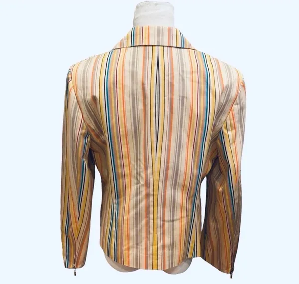 Retro 70s Striped Multicolor Zip Blazer Evan Picone Tan Yellow Orange 12 - Image 5