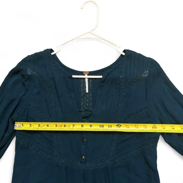 Free People Teal Crochet Lace Ruffle Tunic Mini Dress XS Boho - Image 2