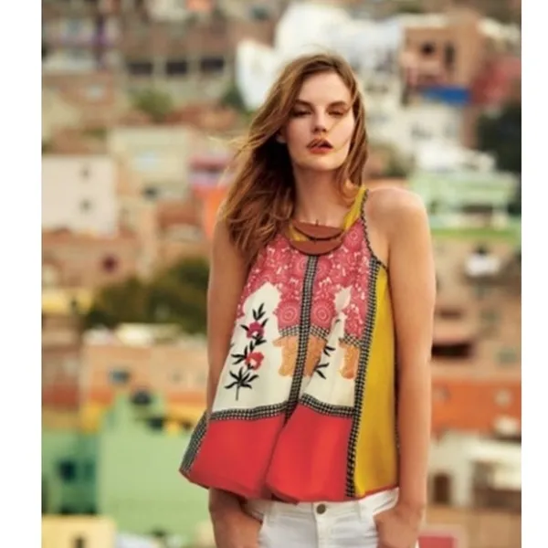 Vineet Bahl Anthropologie Jardin Printed Embroidered Swing Tank - Image 6