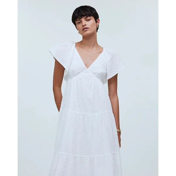 Madewell Tie Back Flutter Sleeve Tiered Midi Dress White Cottagecore US 00 NWT - Image 2