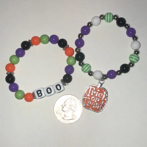 Halloween 'Trick or Treat' Beaded Bracelet Set - Orange, Purple, Green, Black - Image 4