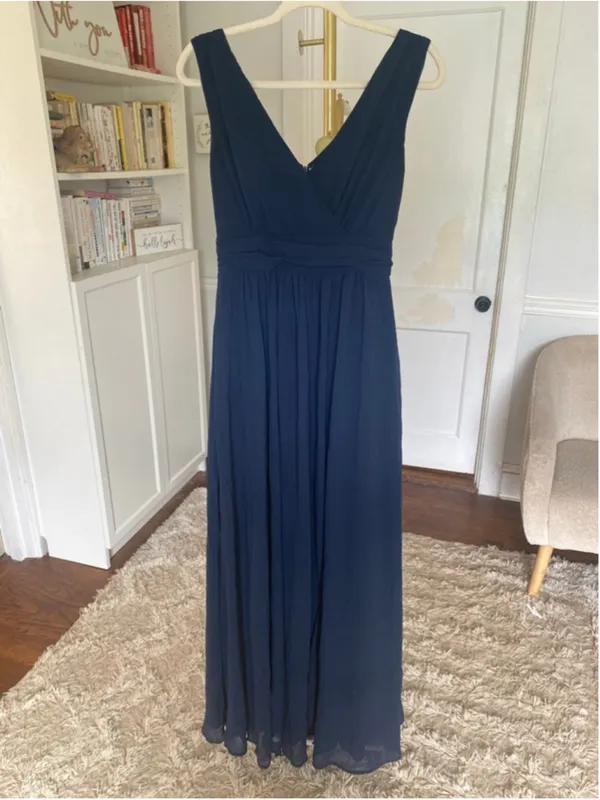 Lulus Navy Chiffon Maxi Dress Empire Waist‎ Bridesmaid Romantic Formal Glam Gala - Image 2