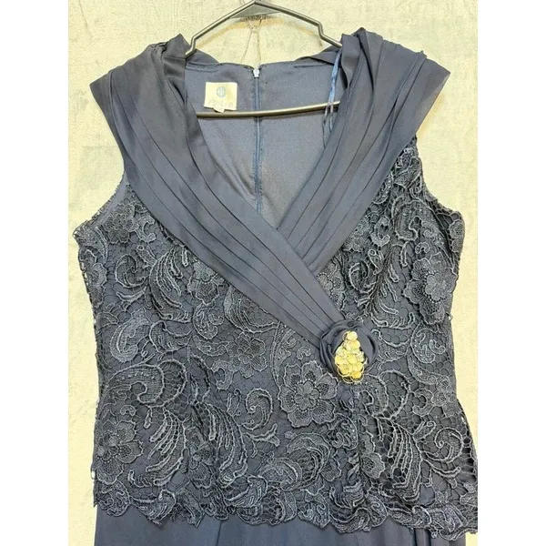 Patra Womens Size 18 Navy Blue Lace Chiffon Maxi Formal Evening Dress - Image 3