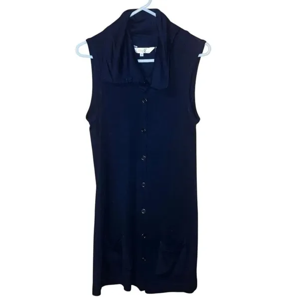ELLA J WEEKEND MEDIUM 100% wool collared sleeveless midi button front dress #749 - Image 2
