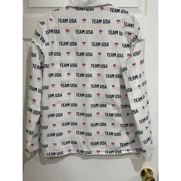 SKIMS Team USA White Cotton Poplin Sleep Top Button Down Pajama Shirt Medium - Image 4