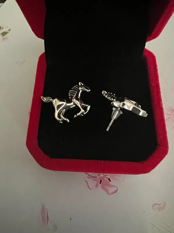 Women’s Stainless Steel Silver Stud Horse Earrings - Image 3