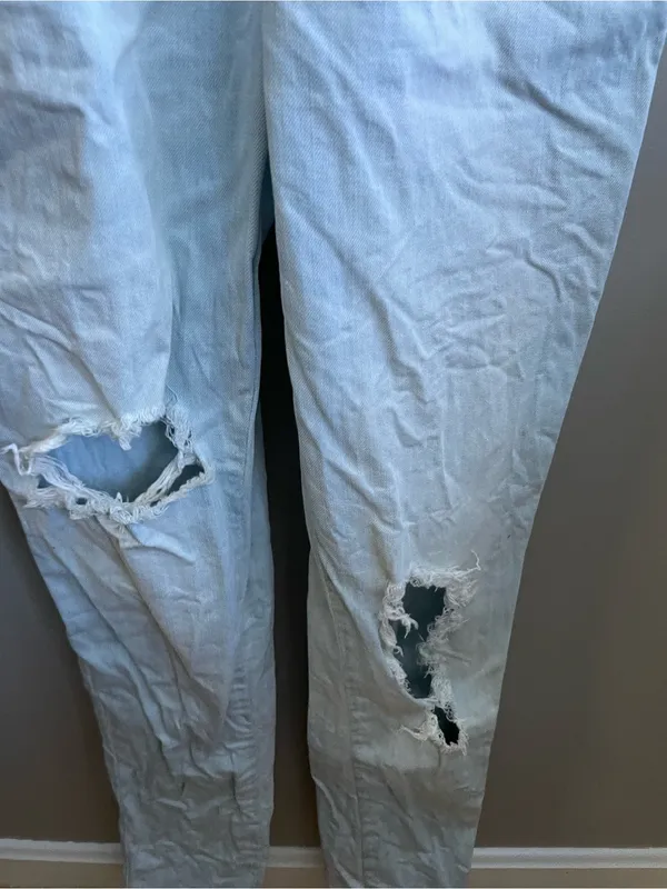 Forever 21 Light Blue Distressed Denim Overalls - Image 3