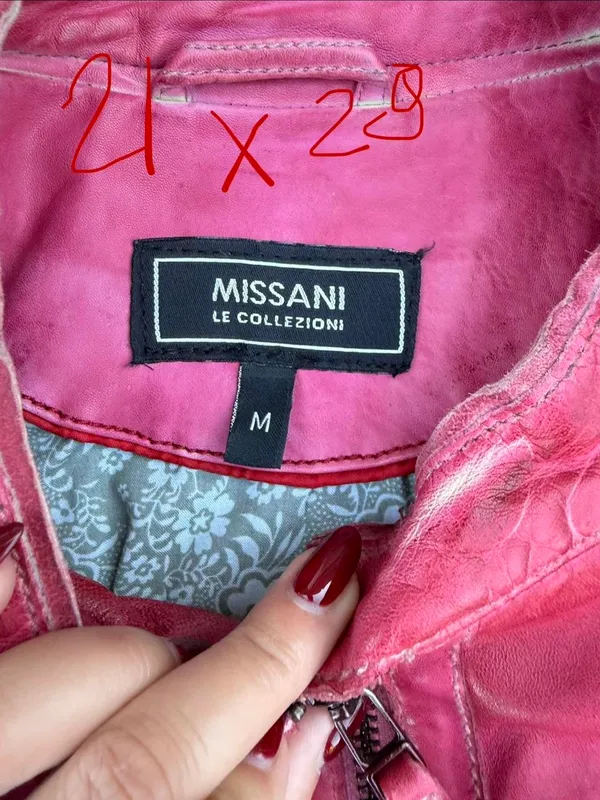 Vtg Missani Le Collezioni Red Lambskin Leather bomber jacket Sz M men’s Zip Burnished GUC - Image 7