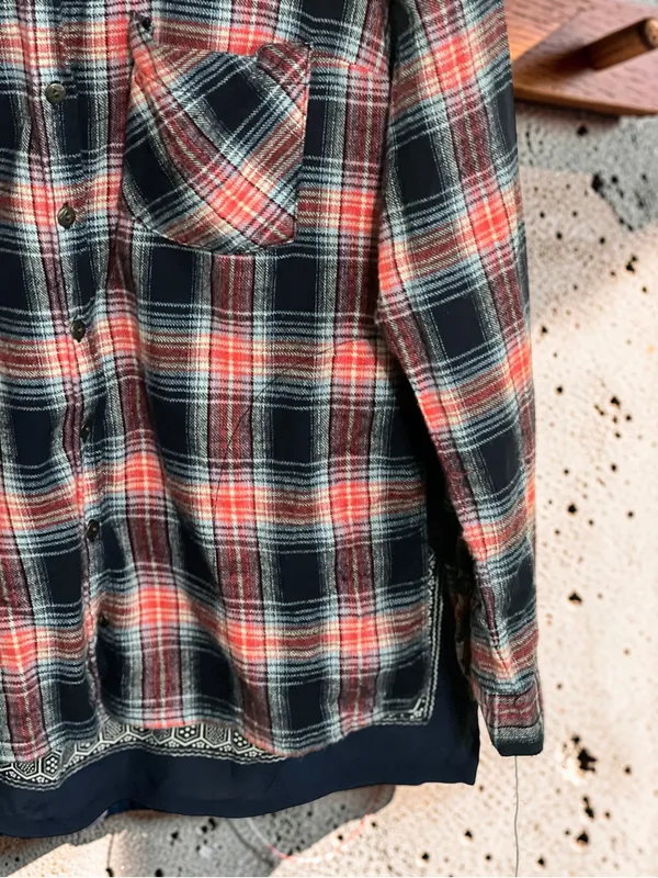Free People Behind The Flannel Plaid & Floral Bandana Mixed Media Button Down - Image 8