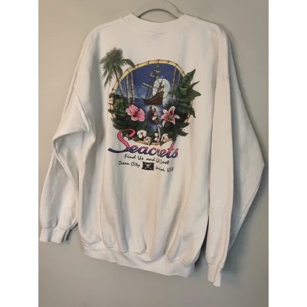 Gildan Secrets Jamaica Ocean City MD Crewneck white Sweatshirt Women's L - Image 3