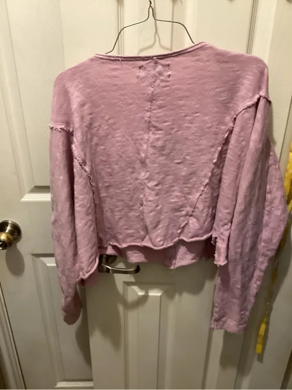 Urban Outfitters Dusty Pink Slub Henley Long Sleeve Top - Image 3
