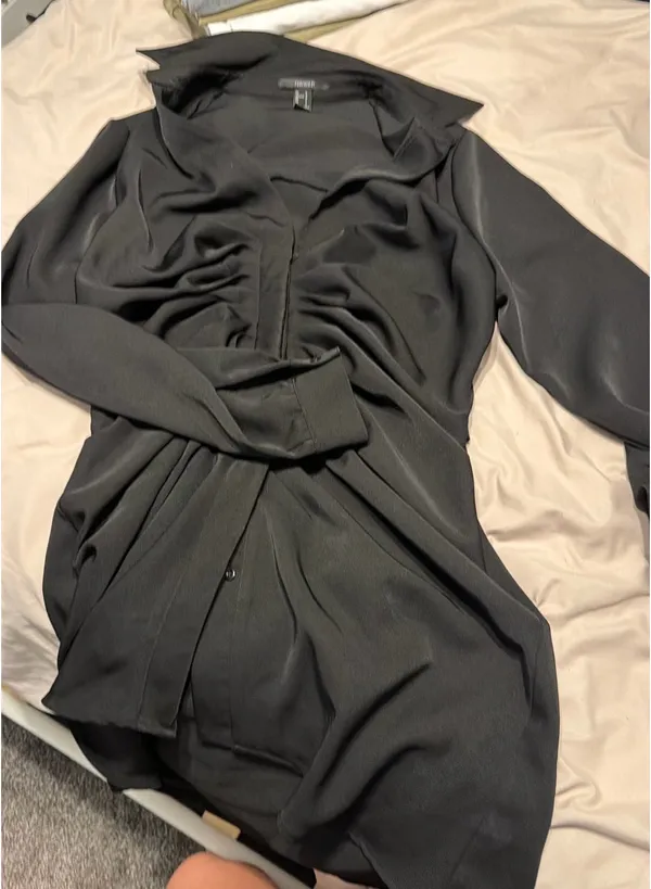 Black mini button down long sleeve dress - Image 2