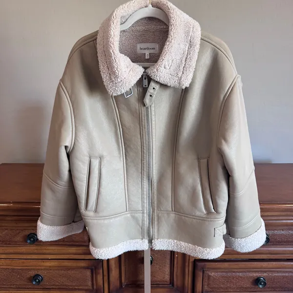 Heartloom Matin Faux Leather Sherpa Coat Jacket Beige Size M - Image 12
