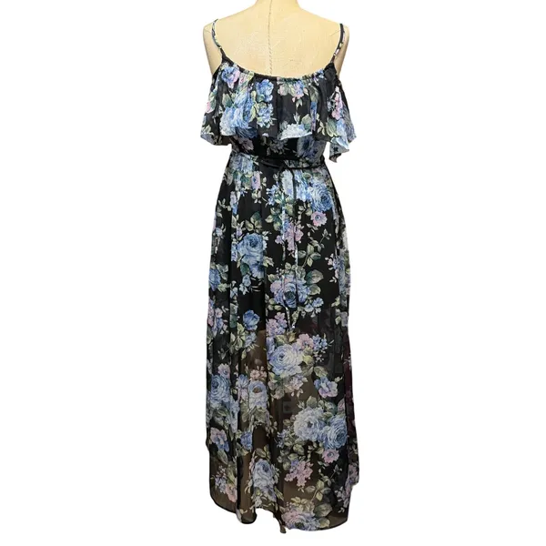 Abercrombie & Fitch S Floral High-Low Off-Shoulder Dress Blue Cottagecore Summer - Image 4
